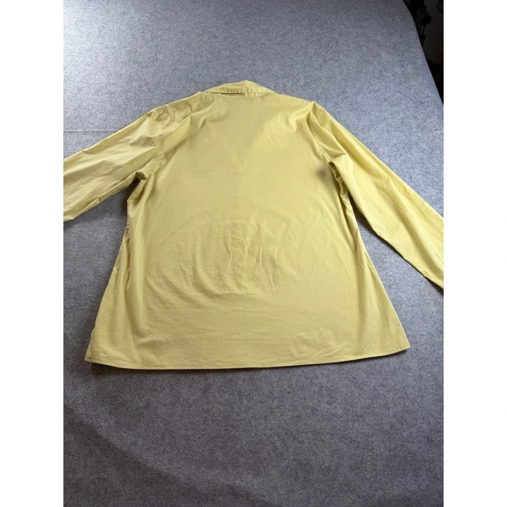 Eileen Fisher Women's L Stretch Cotton Button Up Long Sleeve Yellow Top *Read*